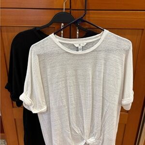 Banana Republic Black and White Short Sleeve Tees, linen blend, tie front